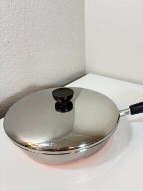 Vintage Revere Ware 9 in Skillet Frying Pan 1801 Copper Clad Rome, NY USA w/ Lid